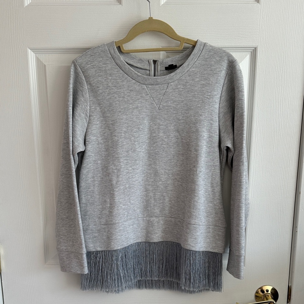 Gray J Crew fringe bottom sweatshirt